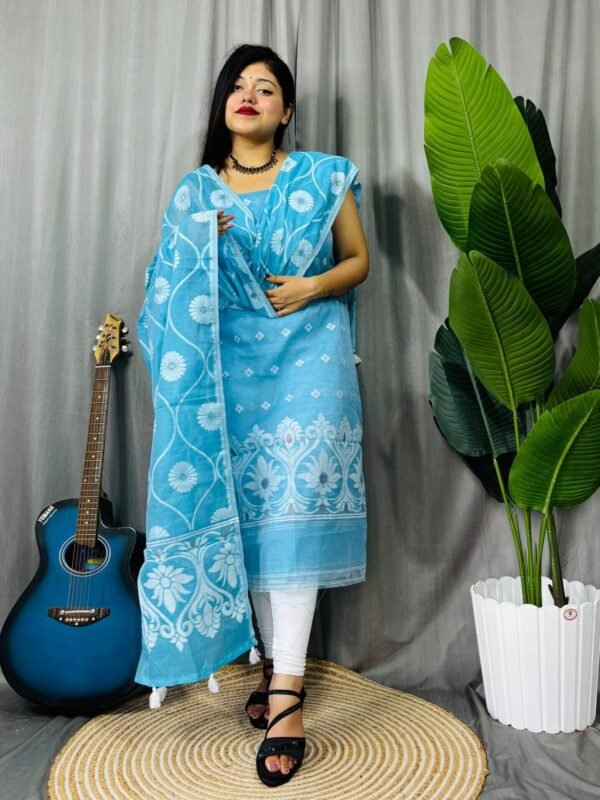 Sunflower Sky Blue Unstitched 2 Piece Jamdani Suit Set