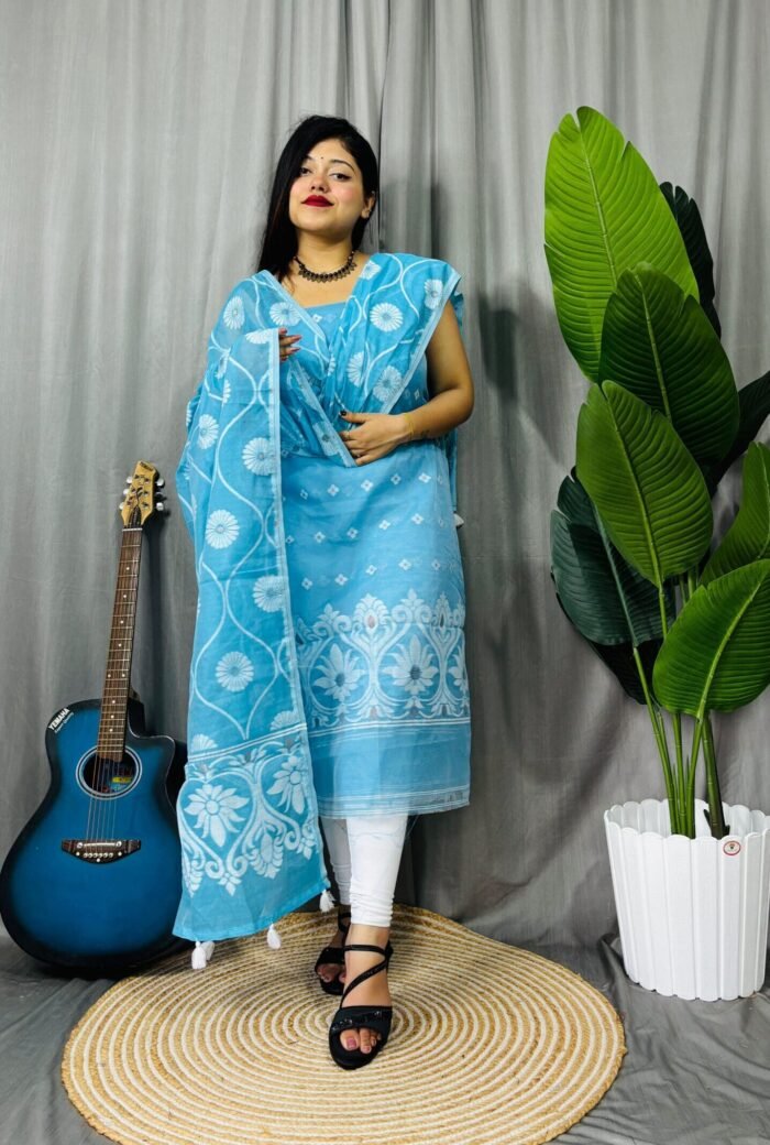 Sunflower Sky Blue Unstitched 2 Piece Jamdani Suit Set