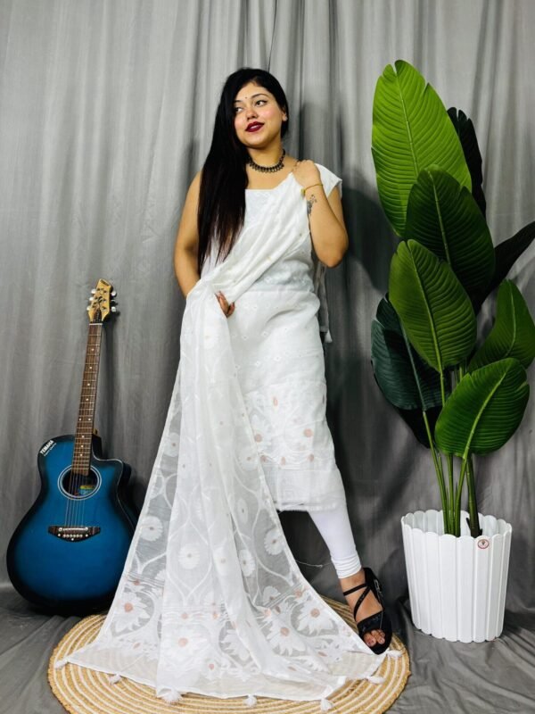 Sunflower White Unstitched 2 Piece Jamdani Suit Set