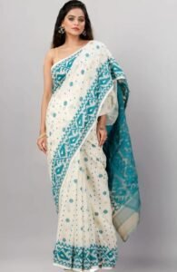 White Soft Buti Korat Jamdani Saree With Blouse Piece