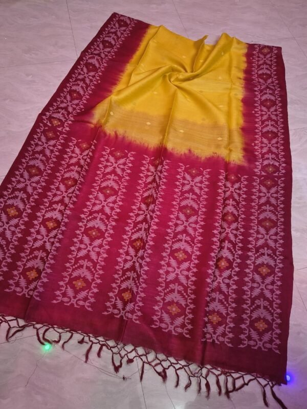 Yellow Pure Gachi Tussar By Gachi Tussar Handloom Jamdani Sari With Blouse Piece