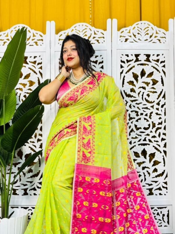 Bitter Lemon Soft Buti Korat Jamdani Saree