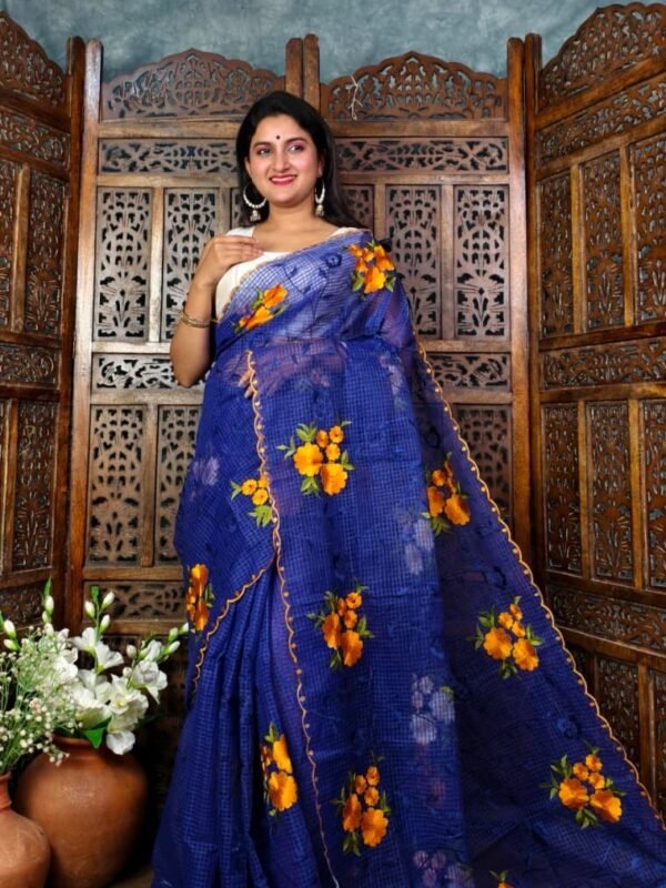 Blue Soft Marigold Handloom Saree