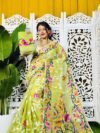 Bonolota Soft Avocado Green Jamdani Sari