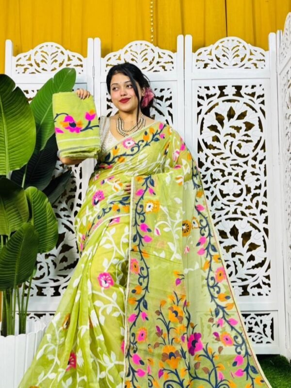 Bonolota Soft Avocado Green Jamdani Sari