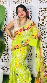 Bonolota Soft Bright Olive Jamdani Sari