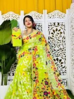 Bonolota Soft Bright Olive Jamdani Sari