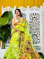 Bonolota Soft Bright Olive Jamdani Sari