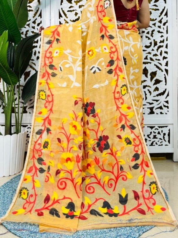 Bonolota Soft Dull Orange Jamdani Sari