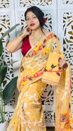 Bonolota Soft Dull Orange Jamdani Sari