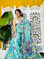 Bonolota Soft Fountain Blue Jamdani Sari