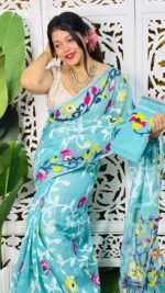 Bonolota Soft Fountain Blue Jamdani Sari