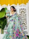 Bonolota Soft Greyish Teal Jamdani Sari