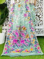 Bonolota Soft Greyish Teal Jamdani Sari