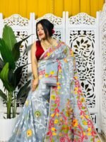 Bonolota Soft Hit Grey Jamdani Sari