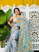 Bonolota Soft Hit Grey Jamdani Sari