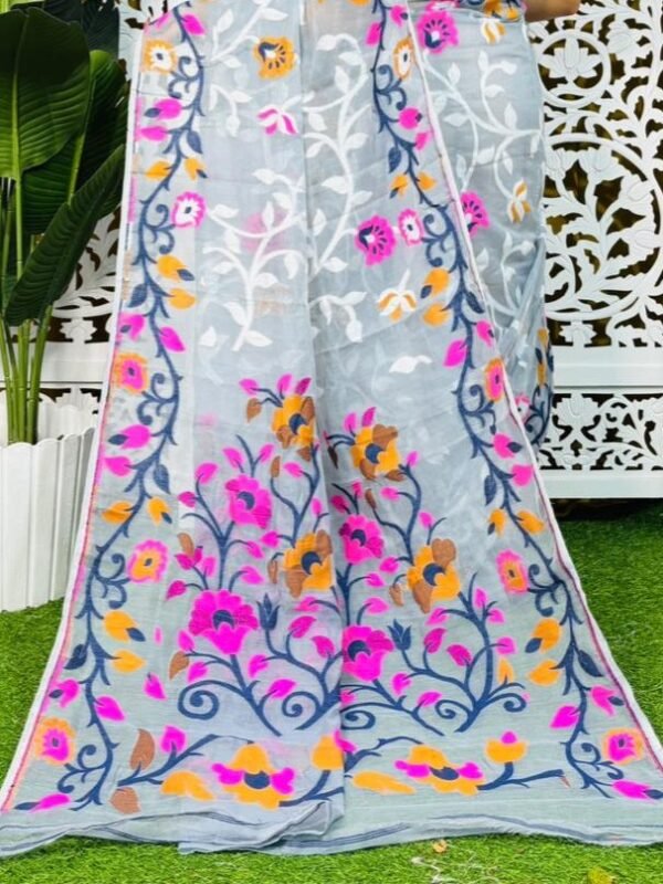 Bonolota Soft Hit Grey Jamdani Sari