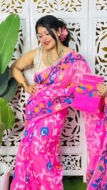 Bonolota Soft Hot Pink Jamdani Sari