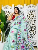 Bonolota Soft Light Aqua Jamdani Sari