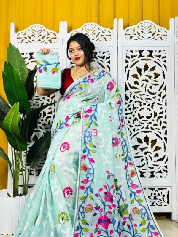 Bonolota Soft Light Aqua Jamdani Sari