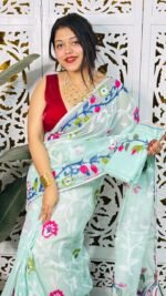 Bonolota Soft Light Aqua Jamdani Sari