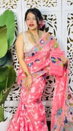 Bonolota Soft Rose Pink Jamdani Sari