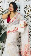Bonolota Soft White Jamdani Sari