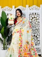 Bonolota Soft White Rock Jamdani Sari