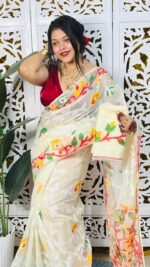 Bonolota Soft White Rock Jamdani Sari