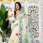 Bonolota Soft White Rock Jamdani Sari