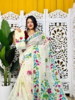 Bonolota Soft White Rock Jamdani Sari