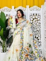 Bonolota Soft White Rock Jamdani Sari