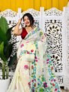 Bonolota Soft White Rock Jamdani Sari