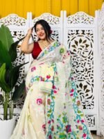 Bonolota Soft White Rock Jamdani Sari