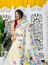 Bonolota Soft White Rock Jamdani Sari