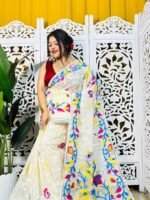 Bonolota Soft White Rock Jamdani Sari