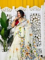 Bonolota Soft White Rock Jamdani Sari