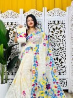 Bonolota Soft White Rock Jamdani Sari