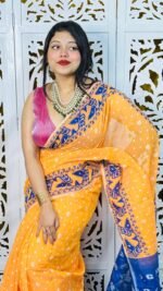 Dark Orange Soft Buti Korat Jamdani Saree