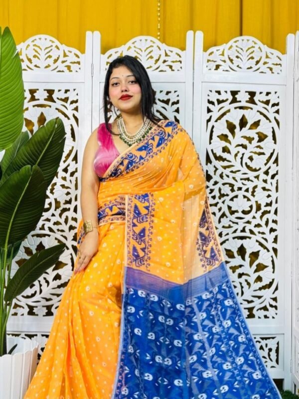 Dark Orange Soft Buti Korat Jamdani Saree