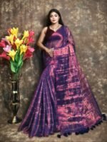 Exclusive Dual Tone Plain Tissue Sari With Chumki Work