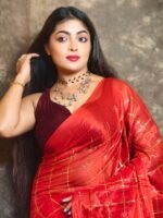 Exclusive Dual Tone Plain Tissue Sari With Chumki Work