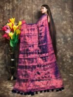 Exclusive Dual Tone Plain Tissue Sari With Chumki Work