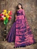 Exclusive Dual Tone Plain Tissue Sari With Chumki Work