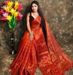 Exclusive Dual Tone Plain Tissue Sari With Chumki Work