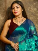 Exclusive Dual Tone Plain Tissue Sari With Chumki Work