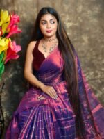 Exclusive Dual Tone Plain Tissue Sari With Chumki Work