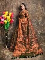 Exclusive Dual Tone Plain Tissue Sari With Chumki Work