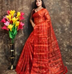 Exclusive Dual Tone Plain Tissue Sari With Chumki Work