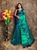 Exclusive Dual Tone Plain Tissue Sari With Chumki Work